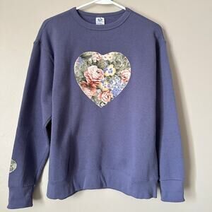 Fruit of the Loom Vintage Heart Embroidered Applique Sweatshirt Grandma Cottage